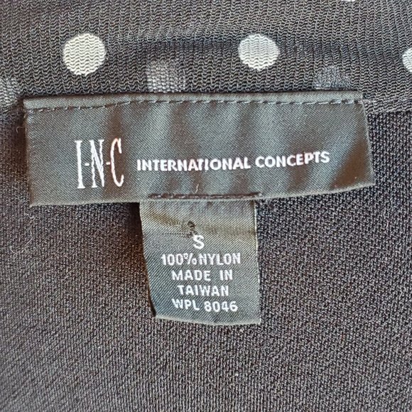 INC Black and White Polka Dot Pleated Button Top - Picture 6 of 6